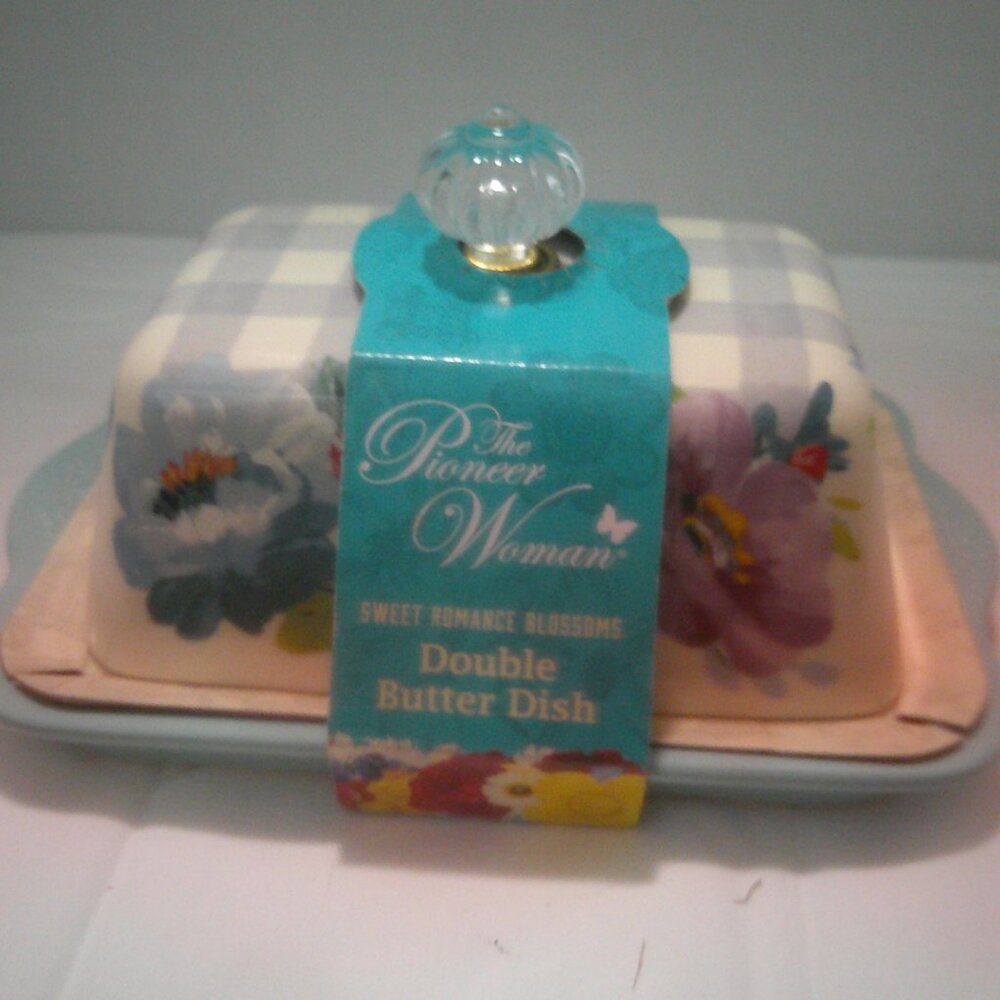 The Pioneer Woman Sweet Romance Ceramic Double Stick Blue Butter Dish